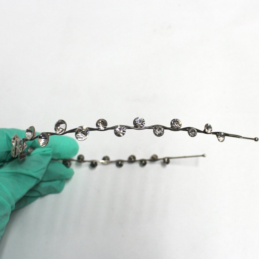 Clear Rhinestone Silvertone Hair Head Piece Band Decoration Trim Wedding Pageant - Picture 9 of 12